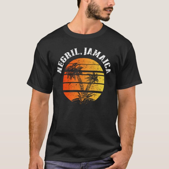 Retro Negril Jamaika Strand Sonnenuntergang T-Shirt (Vorderseite)
