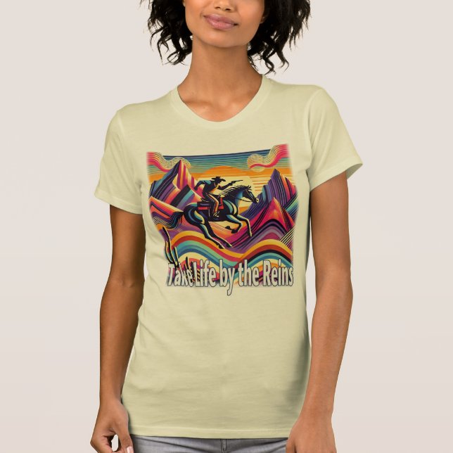 Retro nehmen Sie das Leben durch den Reins Western T-Shirt (Vorderseite)