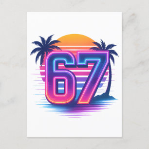 Retro Neon 67 Ästhetik Feiertagspostkarte