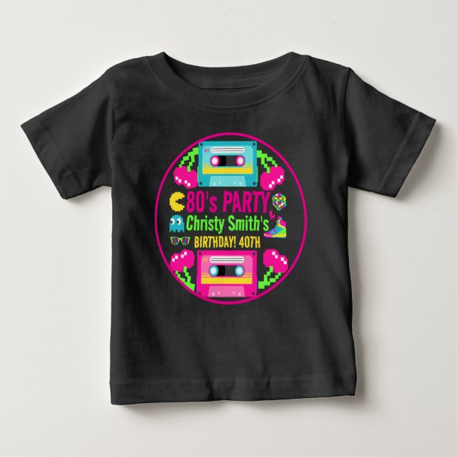 Retro Neon 80er Birthday Party Baby T-shirt (Vorderseite)