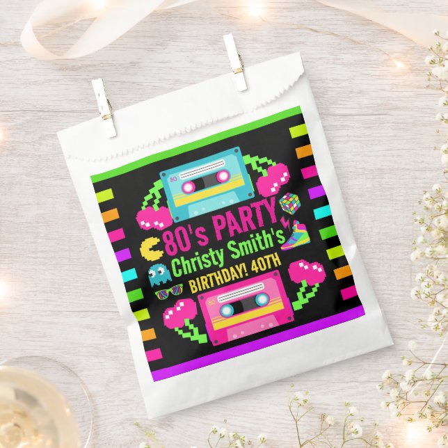 Retro Neon 80er Birthday Party Geschenktütchen (Ausgeschnitten)