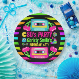 Retro Neon 80er Birthday Party Pappteller