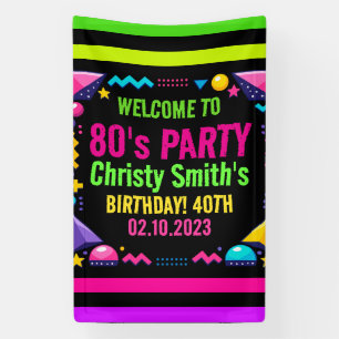Retro-Neon-80er-Geburtstagsfeier für Erwachsene Banner