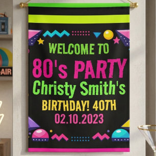 Retro-Neon-80er-Geburtstagsfeier für Erwachsene Banner