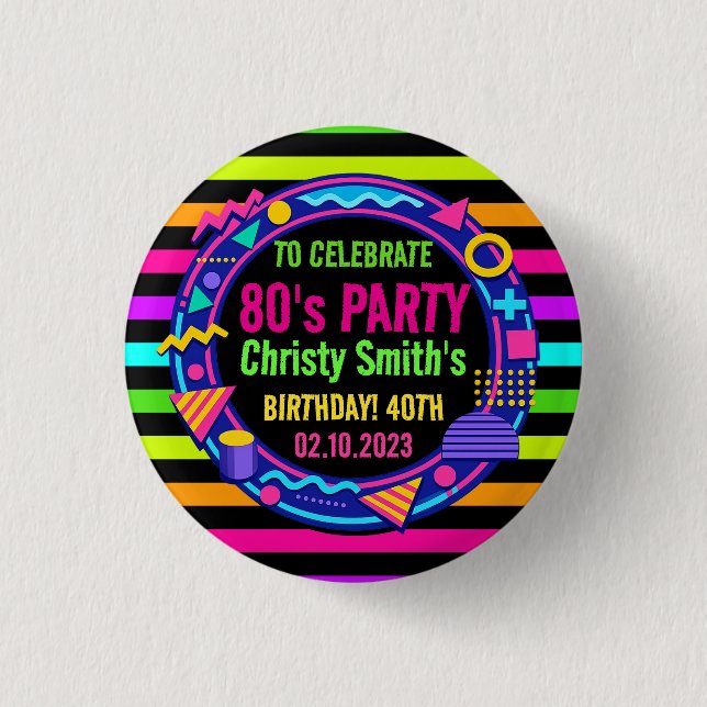 Retro Neon 80s Birthday adult Party Button (Vorderseite)