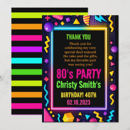 Retro Neon 80s Birthday Adult Party Dankeskarte