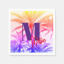 Retro Neon 80's Tropical Palm Tree Paper benutzerd Serviette