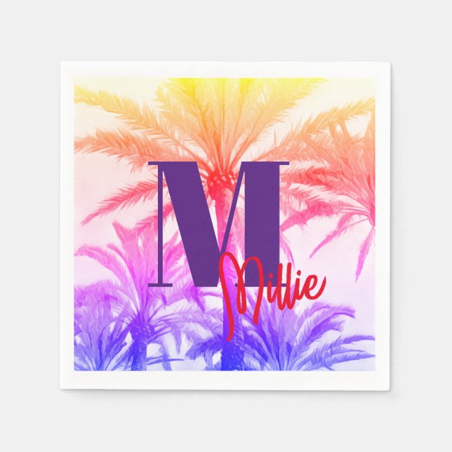 Retro Neon 80's Tropical Palm Tree Paper benutzerd Serviette (Vorderseite)