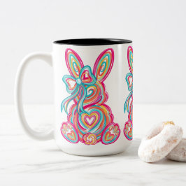 Retro Neon Abstract Swirl Easter Bunny Graphic Zweifarbige Tasse