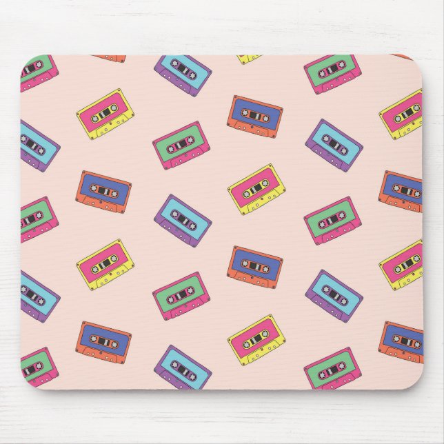 Retro Neon Audio-Kassettenbandmuster Mousepad (Vorne)