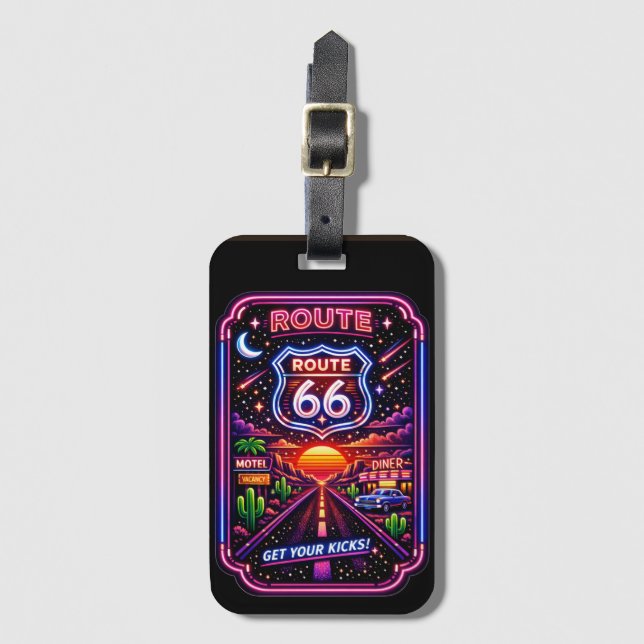 Retro Neon Bekomm deine Kicks Route 66 Gepäckanhänger (Vorderseite Vertikal)