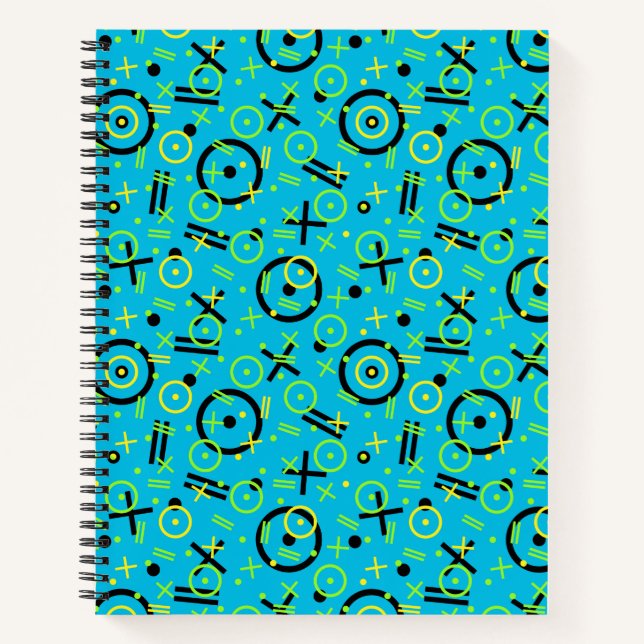 Retro Neon Blue Doodle Muster der 80er/90er Notizbuch (Vorderseite)