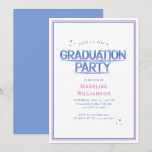 Retro Neon Blue Pink Graduation Party Einladung