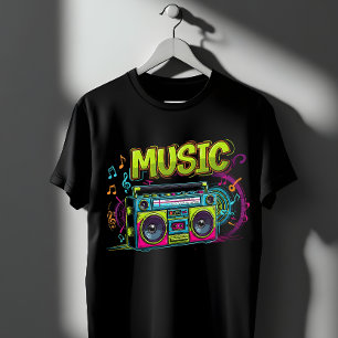Retro-Neon-Boombox-Musik-Kunst - 80er 90er Graffit T-Shirt