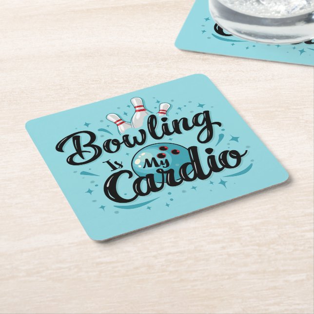 Retro Neon "Bowling Is My Cardio" Funny Bowling Rechteckiger Pappuntersetzer (angewinkelt)