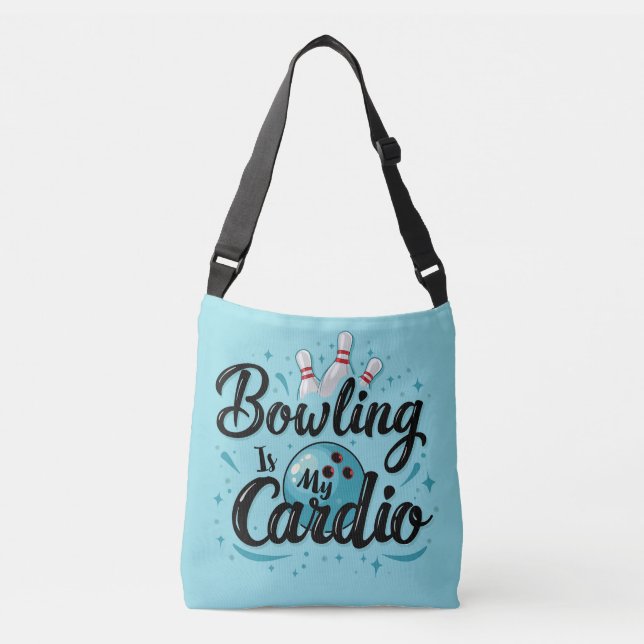 Retro Neon "Bowling Is My Cardio" Funny Bowling Tragetaschen Mit Langen Trägern (Vorderseite)