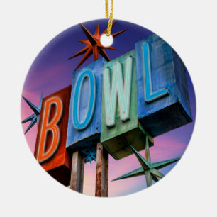 Retro Neon Bowling-Zeichen Keramik Ornament