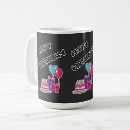 Retro Neon Bubble Text Happy Birthday Kaffeetasse