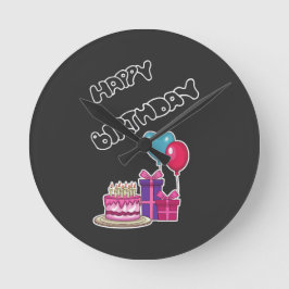 Retro Neon Bubble Text Happy Birthday Runde Wanduhr