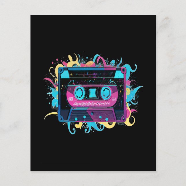 Retro Neon Cassette Tape mit lebhaftem Splash (Vorderseite)