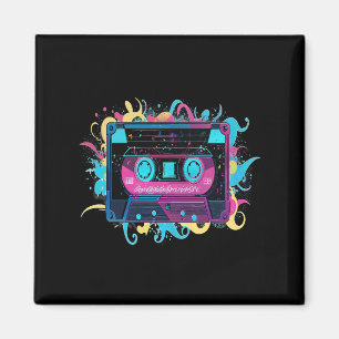 Retro Neon Cassette Tape mit lebhaftem Splash Magnet
