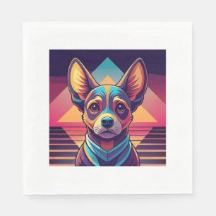 Retro Neon Chihuahua - Lebendige Synthwave-Dog Art Serviette