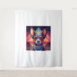Retro Neon Chihuahua - Lebendige Synthwave-Dog Art Wandteppich
