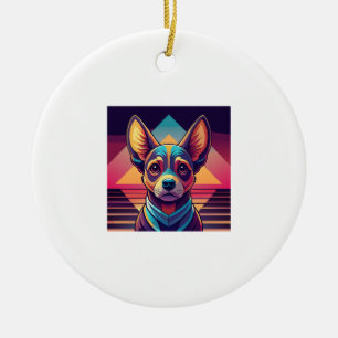 Retro-Neon-Chihuahua � Lebendige Synthwave-Hundeku Keramik Ornament