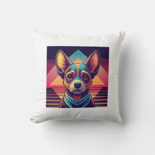 Retro-Neon-Chihuahua � Lebendige Synthwave-Hundeku Kissen