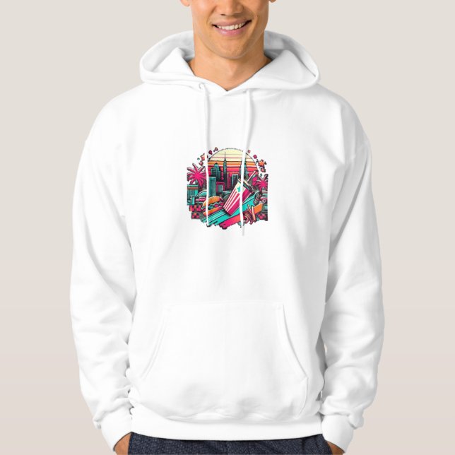 Retro Neon Cityscape mit Fast Food Vibes Hoodie (Vorderseite)