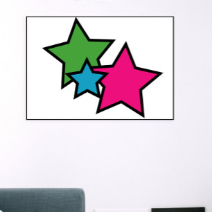 Retro Neon Farbige Sterne Muster Fett Rosa Blau Poster