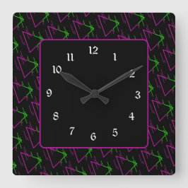 Retro Neon Geometric Muster Quadratische Wanduhr
