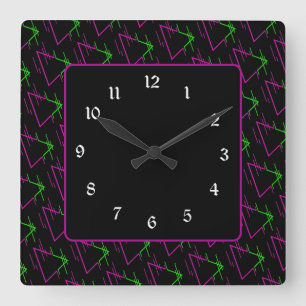 Retro Neon Geometric Muster Quadratische Wanduhr