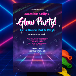 Retro Neon Glow Party Einladung für Kinder oder Ju