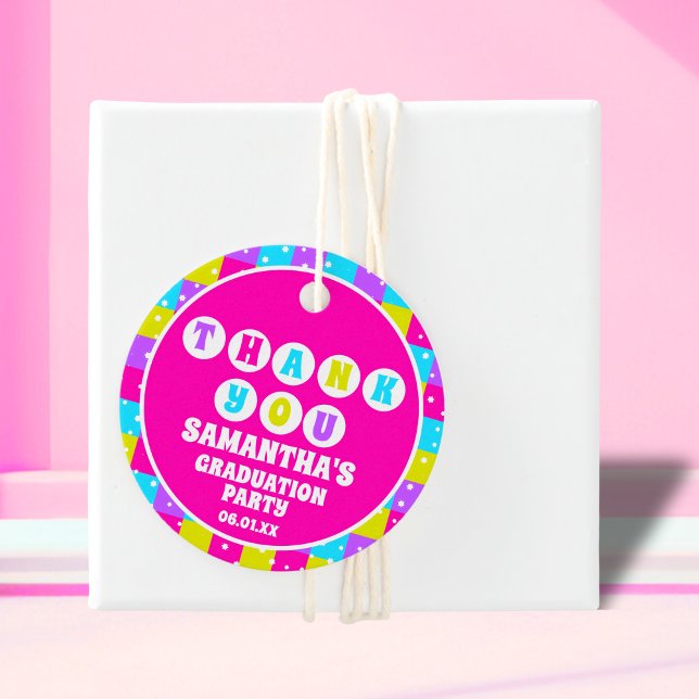 Retro Neon Graduation Party Danke Geschenkanhänger (Von Creator hochgeladen)