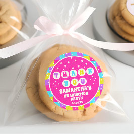 Retro Neon Graduation Party Danke Runder Aufkleber