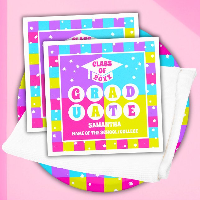 Retro Neon Graduation Party Serviette (Von Creator hochgeladen)