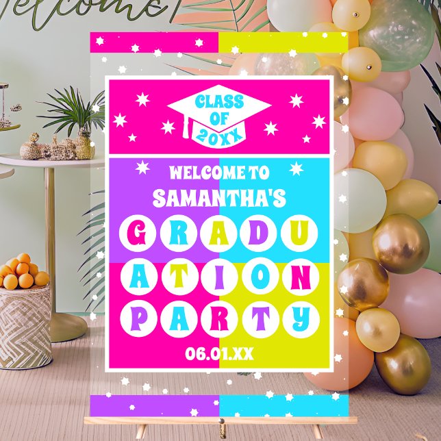 Retro Neon Graduation Party Willkommen Acrylschild (Von Creator hochgeladen)