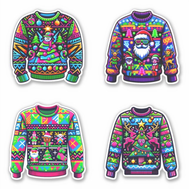 Retro Neon Holiday Sweater Stickers Aufkleber (Vorderseite)
