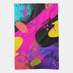 Retro-Neon-Hot-Pink-Cyan-Abstrakte-Pop-Art Geschirrtuch