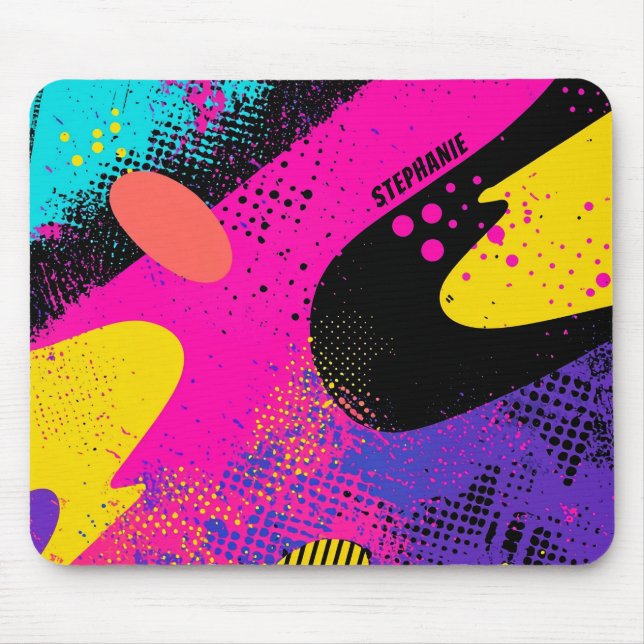 Retro-Neon-Hot-Pink-Cyan-Abstrakte-Pop-Art Mousepad (Vorne)