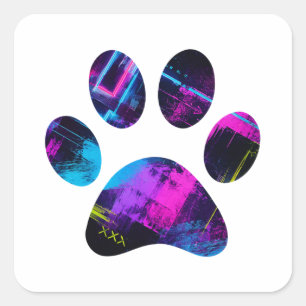 Retro-Neon-Hundepfote Quadratischer Aufkleber
