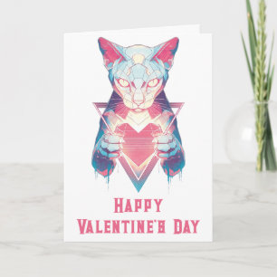 Retro-Neon-Katze Valentinstag Karte