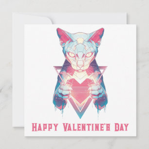 Retro Neon Katze Valentinstag Karte