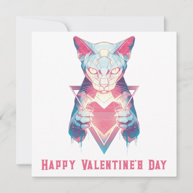 Retro Neon Katze Valentinstag Karte (Vorderseite)