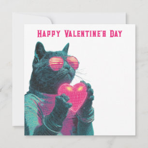 Retro Neon Katze Valentinstag Karte