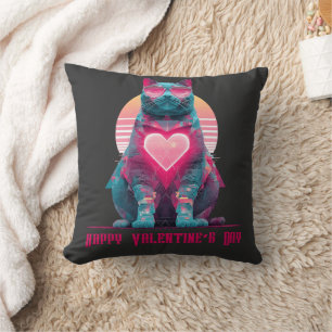 Retro Neon-Katze Valentinstag Kissen