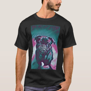 Retro-Neon-Lila-Porträt-Welpe-Mops-Lebensart-Kunst T-Shirt