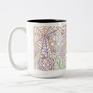 Retro-Neon-Linienkunst-Halloween-Tasse | Gruselzei Zweifarbige Tasse