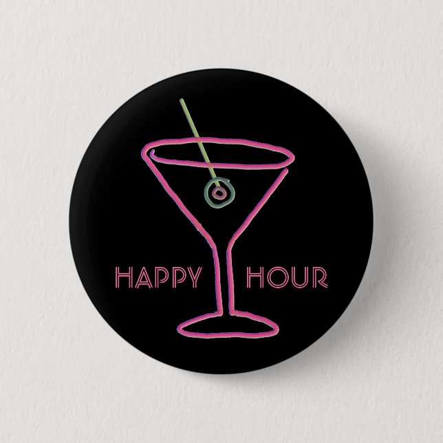 Retro-Neon-Martini-Happy-Hour-Button Button (Vorderseite)